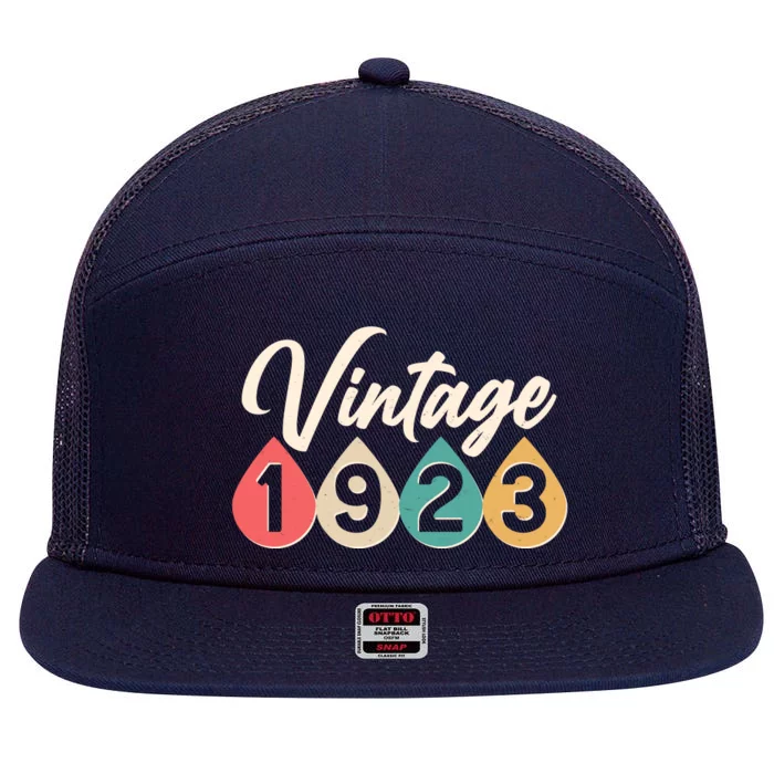 Vintage 1923 100th Birthday Retro Teardrop Design 7 Panel Mesh Trucker Snapback Hat