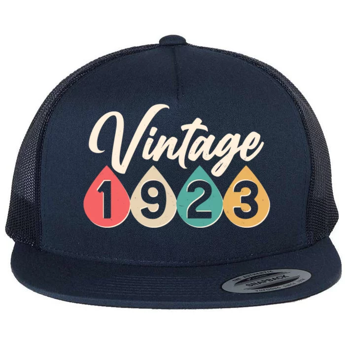 Vintage 1923 100th Birthday Retro Teardrop Design Flat Bill Trucker Hat