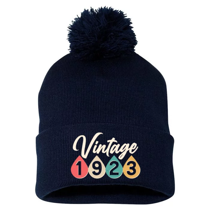 Vintage 1923 100th Birthday Retro Teardrop Design Pom Pom 12in Knit Beanie