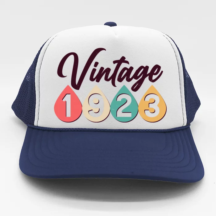 Vintage 1923 100th Birthday Retro Teardrop Design Trucker Hat