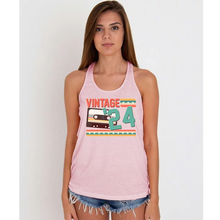 Vintage 1924 100th Birthday Cassette Tape Women's Knotted Racerback Tank