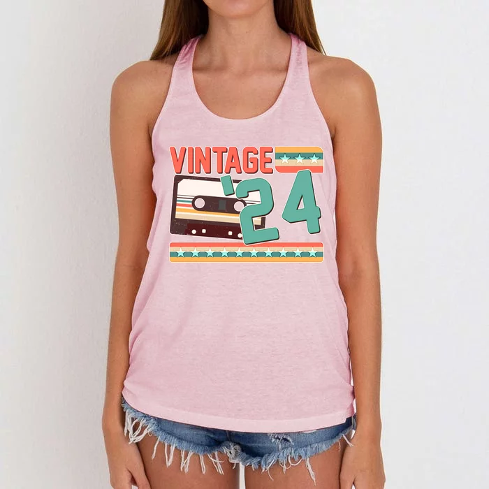 Vintage 1924 100th Birthday Cassette Tape Women's Knotted Racerback Tank