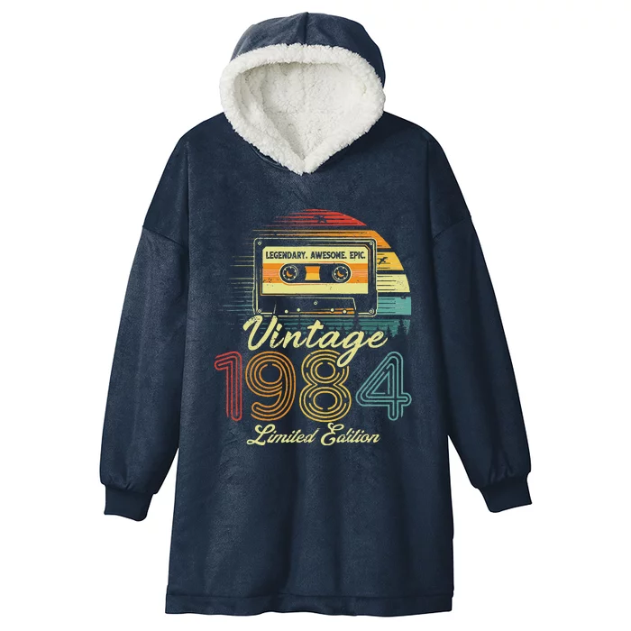 Vintage 1984 39th Birthday Gift 39 Years Old Cassette Tape Hooded Wearable Blanket