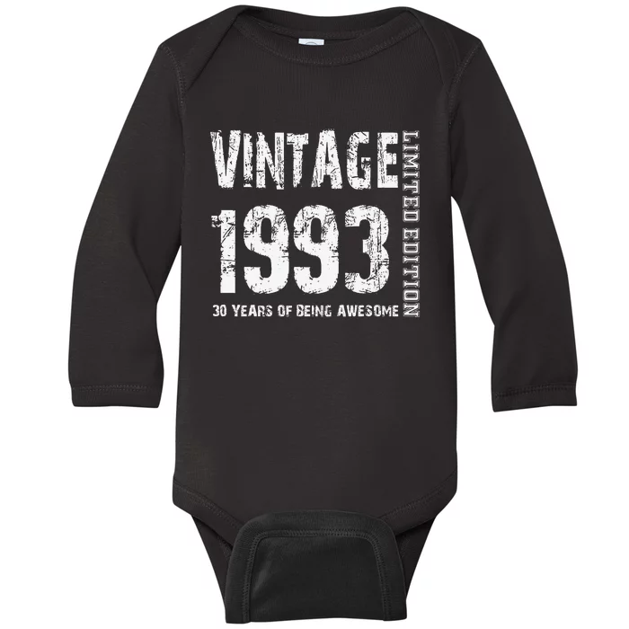 Vintage 1993 30 Years Of Being Awesome 30th Birthday Baby Long Sleeve Bodysuit