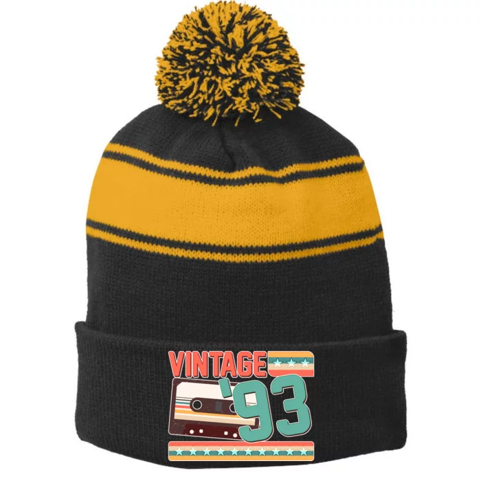 Vintage 1993 30th Birthday Cassette Tape Stripe Pom Pom Beanie