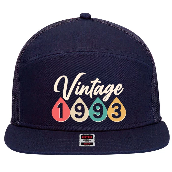 Vintage 1993 30th Birthday Retro Teardrop Design 7 Panel Mesh Trucker Snapback Hat