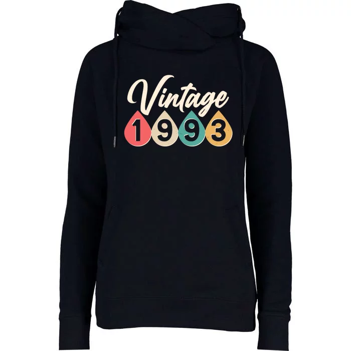 Vintage 1993 30th Birthday Retro Teardrop Design Womens Funnel Neck Pullover Hood