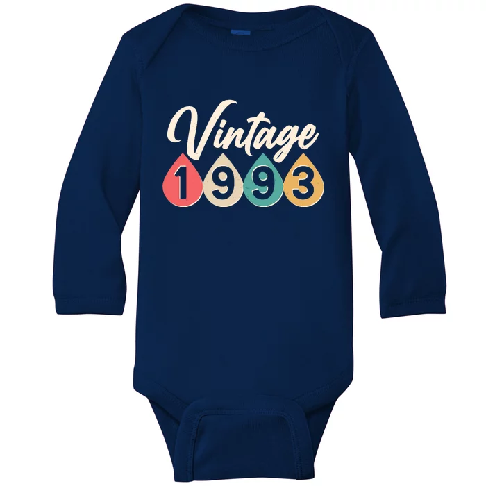 Vintage 1993 30th Birthday Retro Teardrop Design Baby Long Sleeve Bodysuit