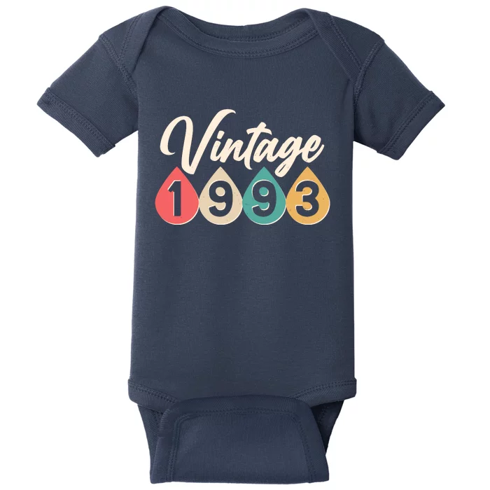 Vintage 1993 30th Birthday Retro Teardrop Design Baby Bodysuit