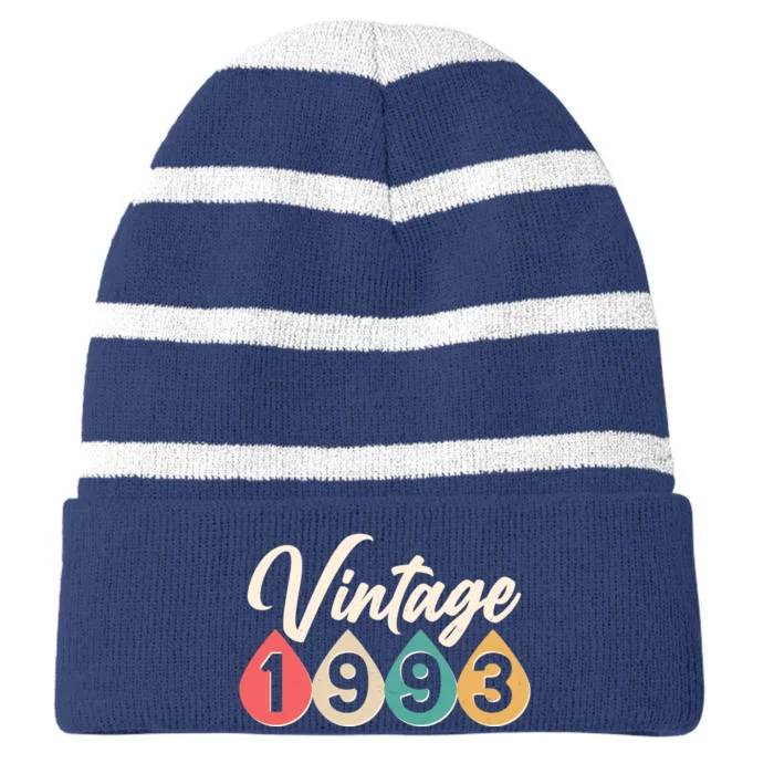 Vintage 1993 30th Birthday Retro Teardrop Design Striped Beanie with Solid Band