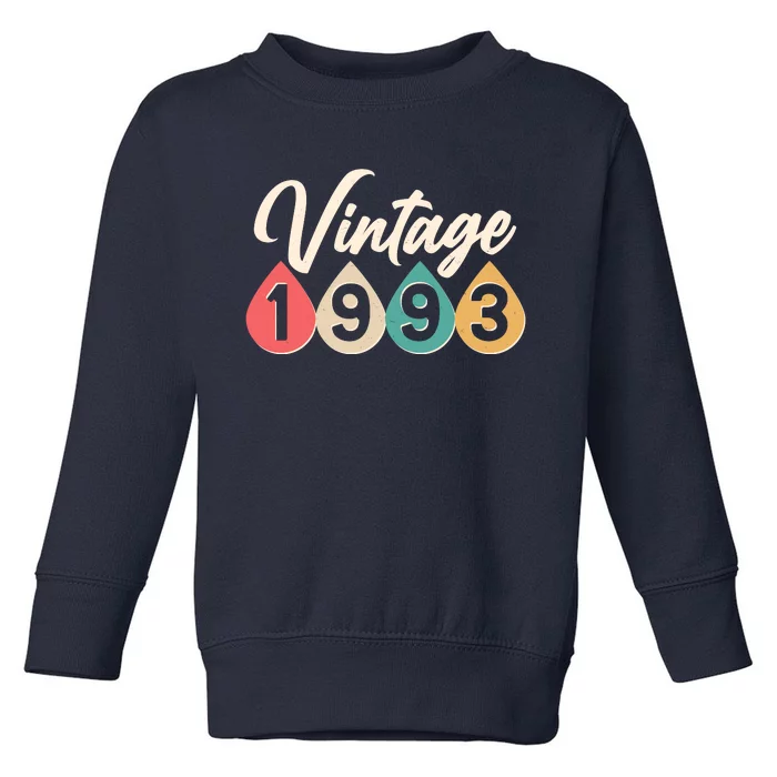 Vintage 1993 30th Birthday Retro Teardrop Design Toddler Sweatshirt