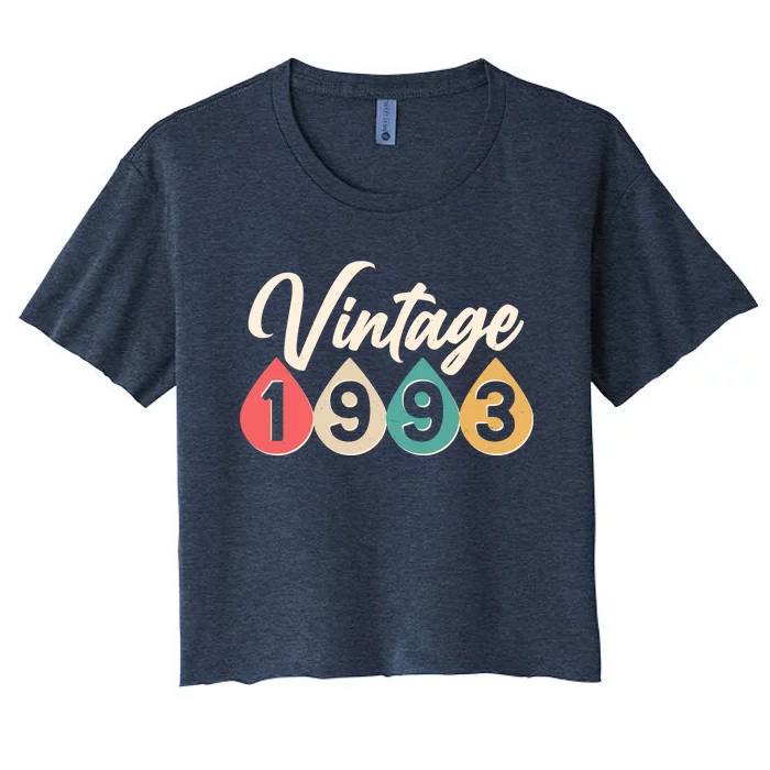 Vintage 1993 30th Birthday Retro Teardrop Design Women's Crop Top Tee