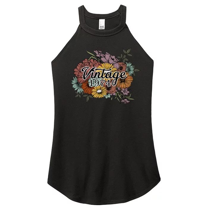 Vintage 1974 49 Year Old Sunflowers Floral 49th Birthday Women’s Perfect Tri Rocker Tank