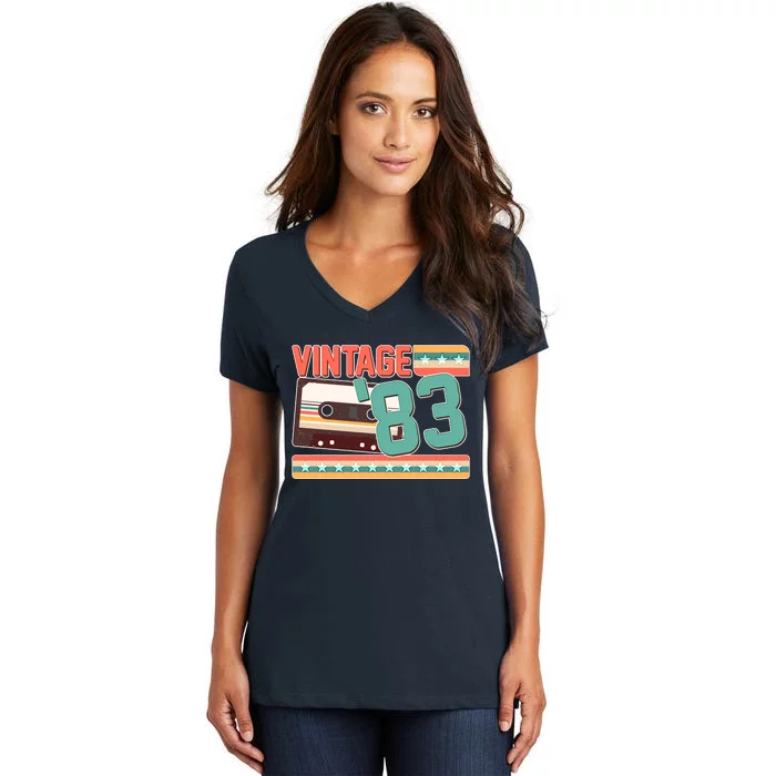 Vintage 1983 40th Birthday Cassette Tape Women's V-Neck T-Shirt