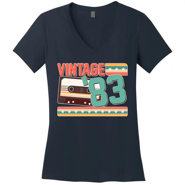 Vintage 1983 40th Birthday Cassette Tape Women's V-Neck T-Shirt