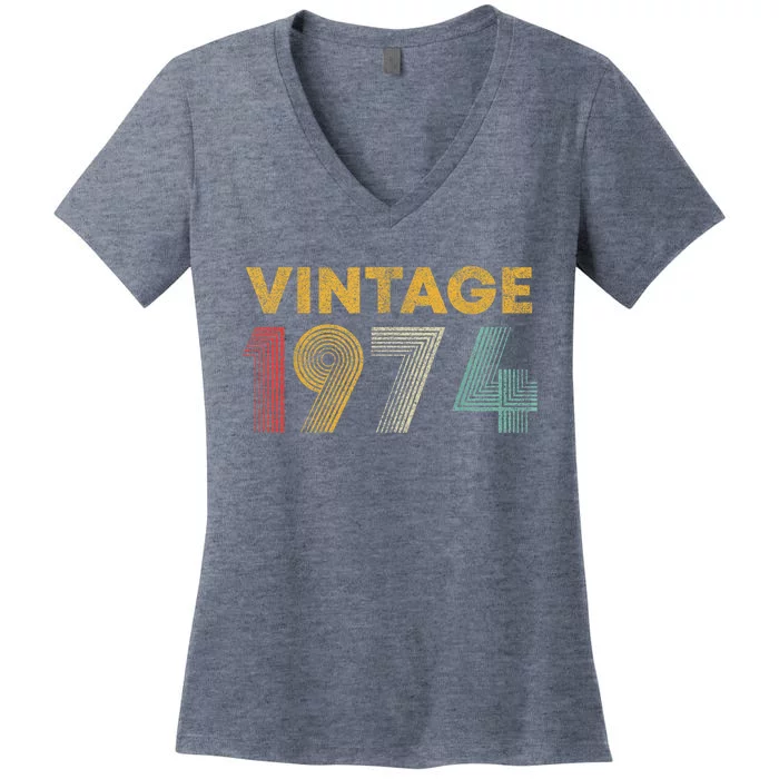 Vintage 1974 49th Birthday Present Gift  Wo 49 Years Old Women's V-Neck T-Shirt