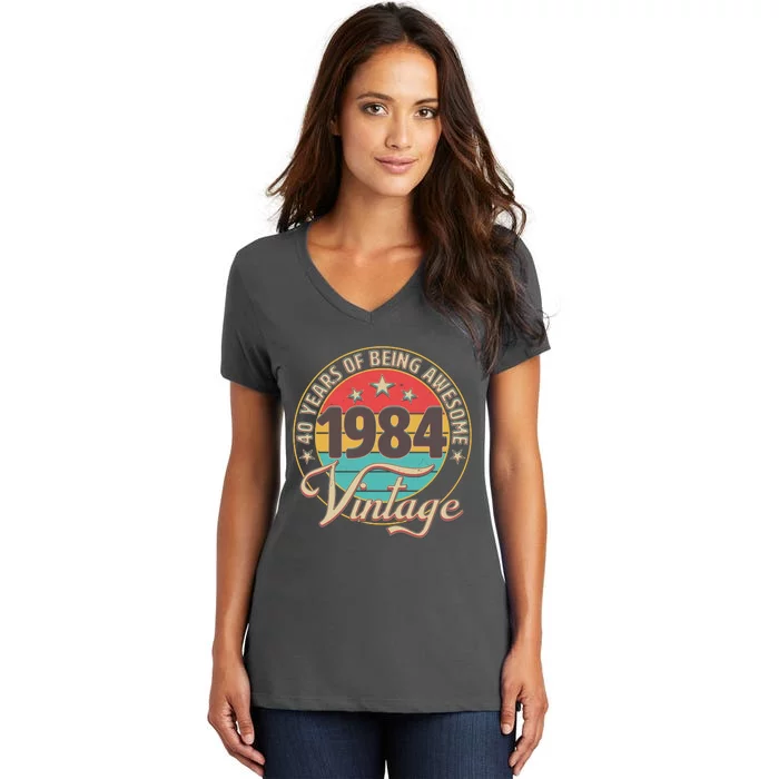 Vintage 1984 40 Years Of Being Awesome Women's V-Neck T-Shirt