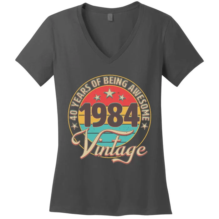 Vintage 1984 40 Years Of Being Awesome Women's V-Neck T-Shirt