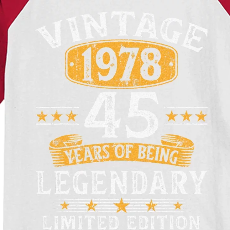 Vintage 1978 45 Years Old Gifts 45th Birthday Gift For Kids Colorblock Raglan Jersey