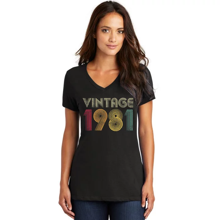 Vintage 1981 42nd Birthday Gift Retro  Wo 42 Years Old Women's V-Neck T-Shirt