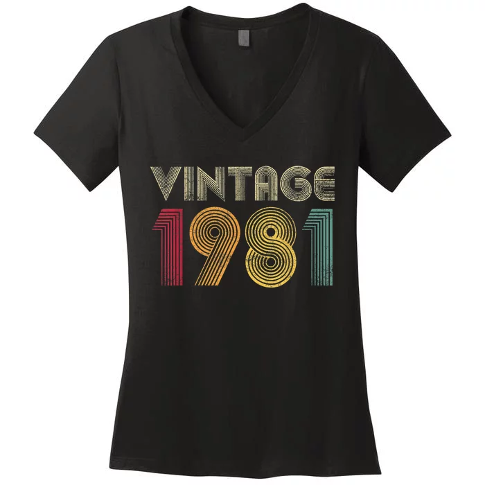 Vintage 1981 42nd Birthday Gift Retro  Wo 42 Years Old Women's V-Neck T-Shirt