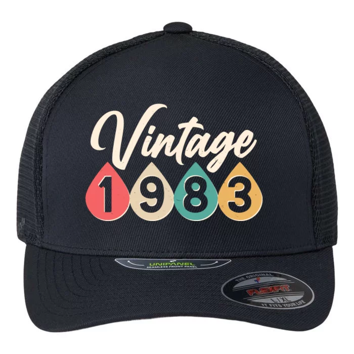 Vintage 1983 40th Birthday Retro Teardrop Design Flexfit Unipanel Trucker Cap