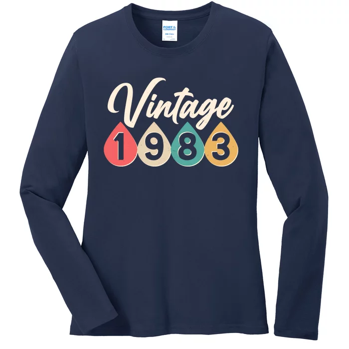 Vintage 1983 40th Birthday Retro Teardrop Design Ladies Long Sleeve Shirt