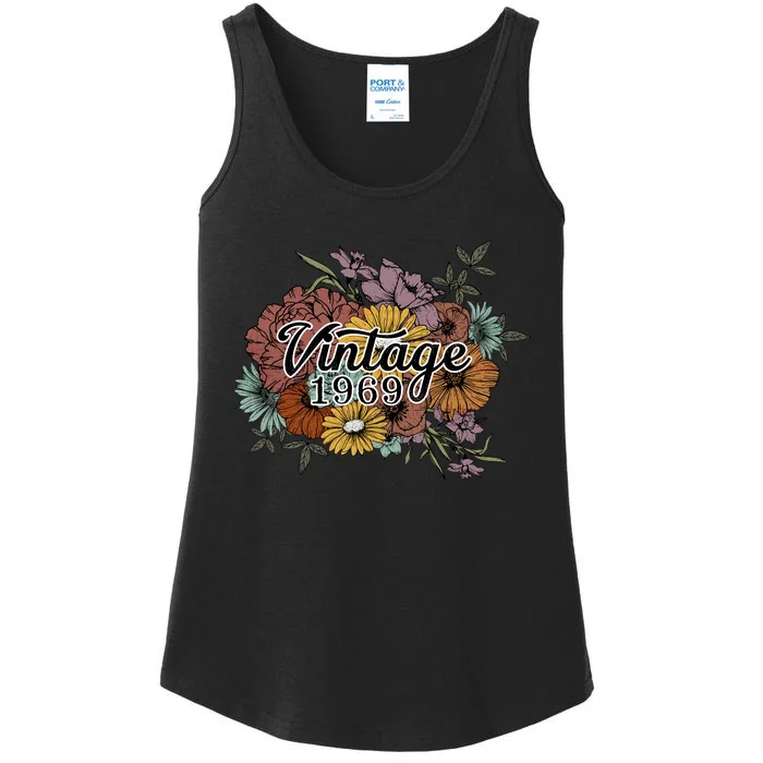 Vintage 1969 54 Year Old Sunflowers Floral 54th Birthday Ladies Essential Tank