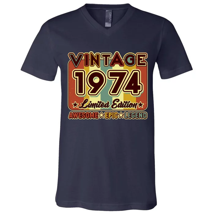 Vintage 1974 50th Birthday Limited Edition Awesome Epic Legend V-Neck T-Shirt