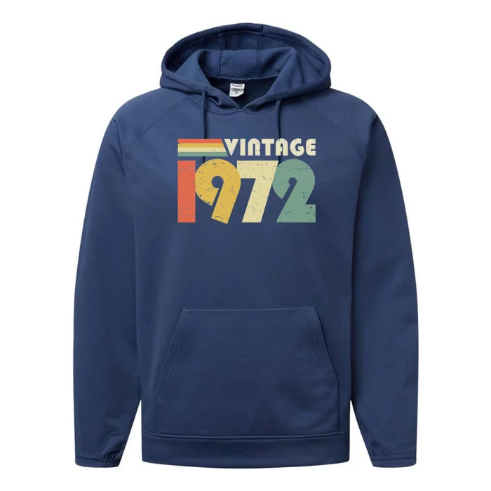 Vintage 1972 50th Birthday Gift Distressed Design Performance Fleece Hoodie