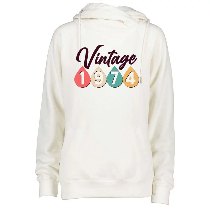 Vintage 1974 50th Birthday Retro Teardrop Design Womens Funnel Neck Pullover Hood