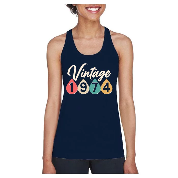 Vintage 1974 50th Birthday Retro Teardrop Design Women's Racerback Tank