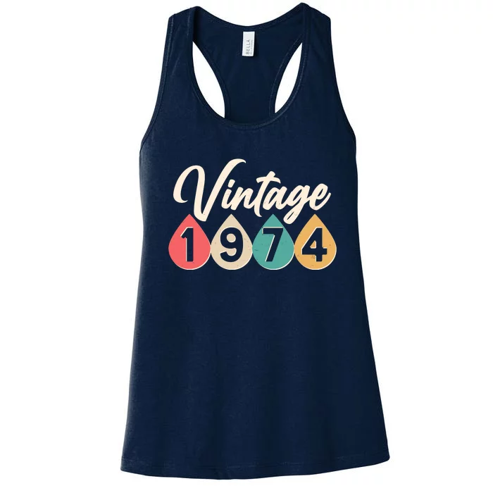 Vintage 1974 50th Birthday Retro Teardrop Design Women's Racerback Tank