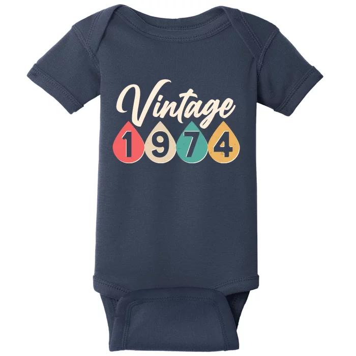 Vintage 1974 50th Birthday Retro Teardrop Design Baby Bodysuit