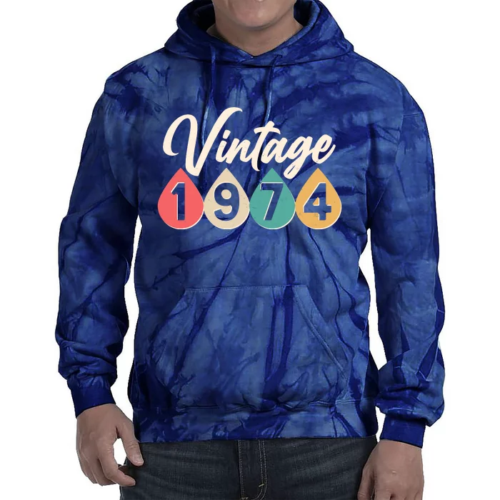 Vintage 1974 50th Birthday Retro Teardrop Design Tie Dye Hoodie