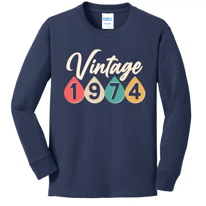 Vintage 1974 50th Birthday Retro Teardrop Design Kids Long Sleeve Shirt