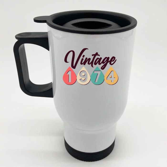 Vintage 1974 50th Birthday Retro Teardrop Design Front & Back Stainless Steel Travel Mug