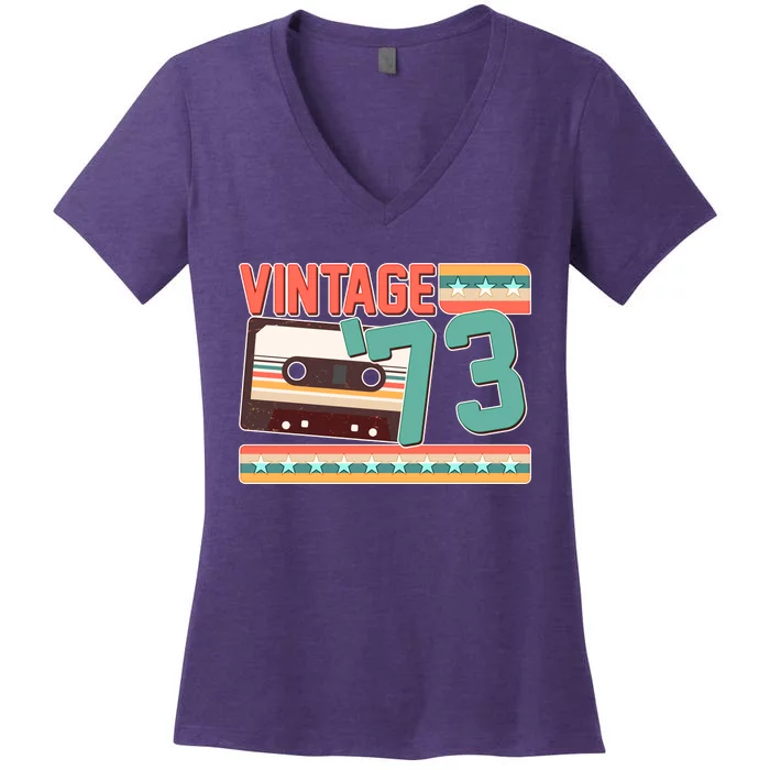 Vintage 1973 50th Birthday Cassette Tape Women's V-Neck T-Shirt