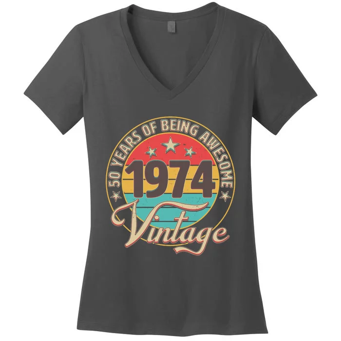 Vintage 1974 50 Years Of Being Awesome Women's V-Neck T-Shirt