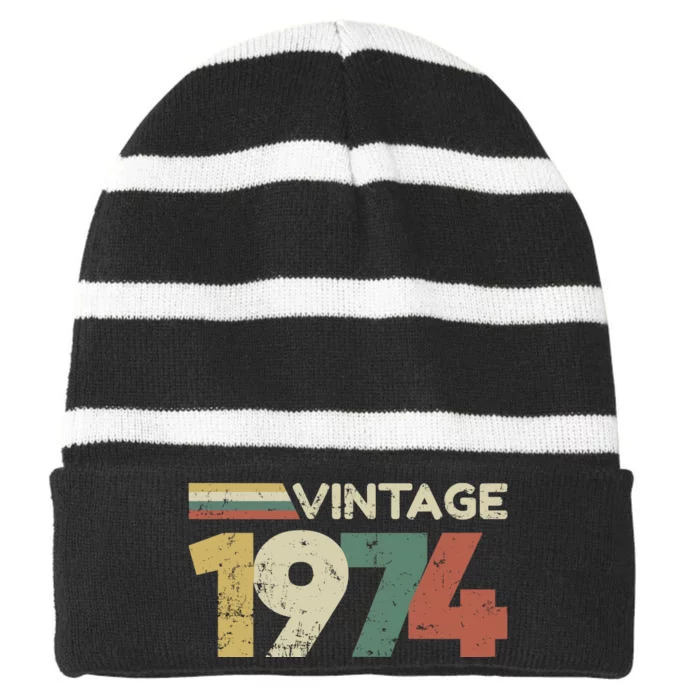 Vintage 1974 50th Birthday 2024 Striped Beanie with Solid Band