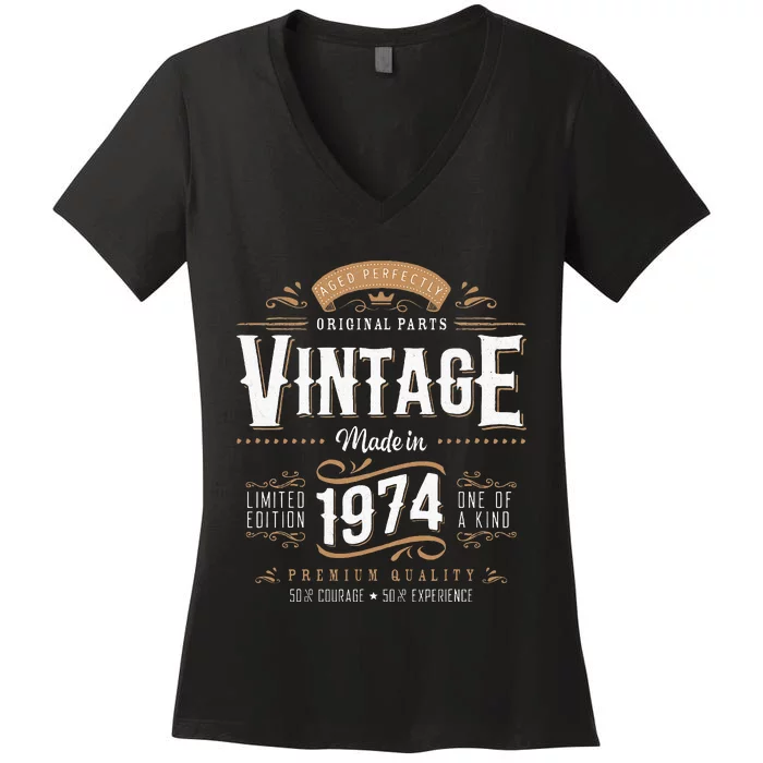 Vintage 1974 50th Birthday Gifts 50 Year Old Women's V-Neck T-Shirt