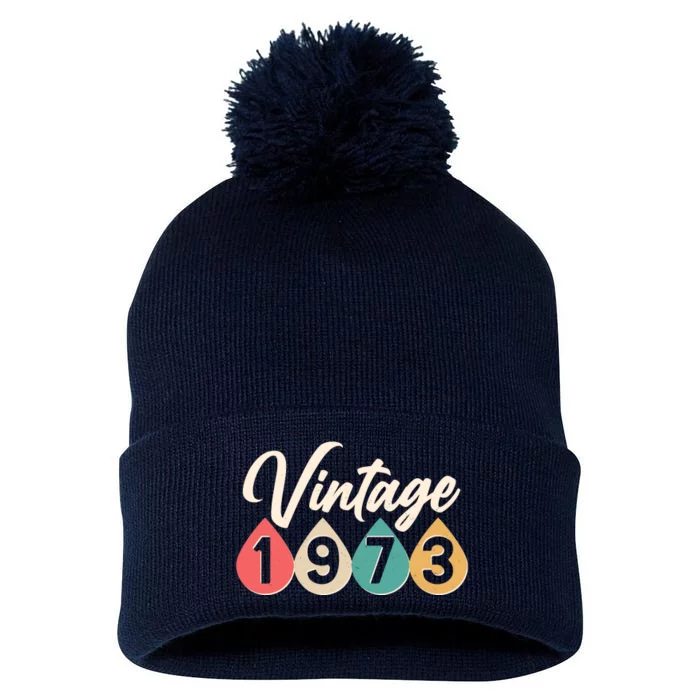 Vintage 1973 50th Birthday Retro Teardrop Design Pom Pom 12in Knit Beanie