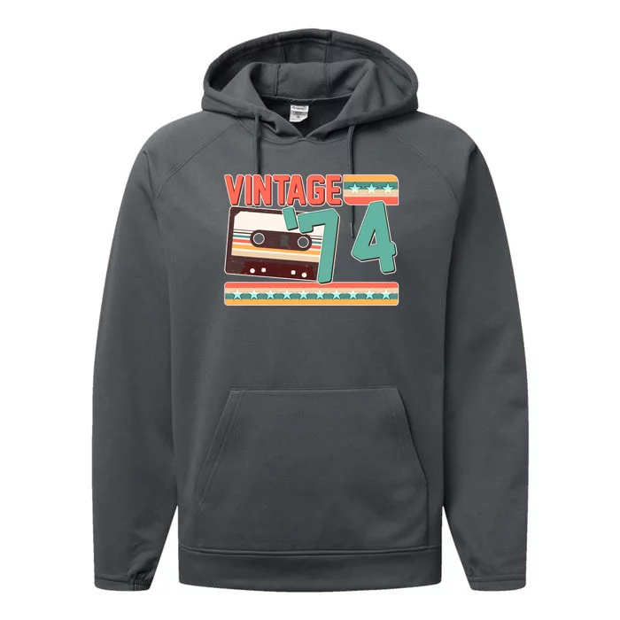 Vintage 1974 50th Birthday Cassette Tape Performance Fleece Hoodie