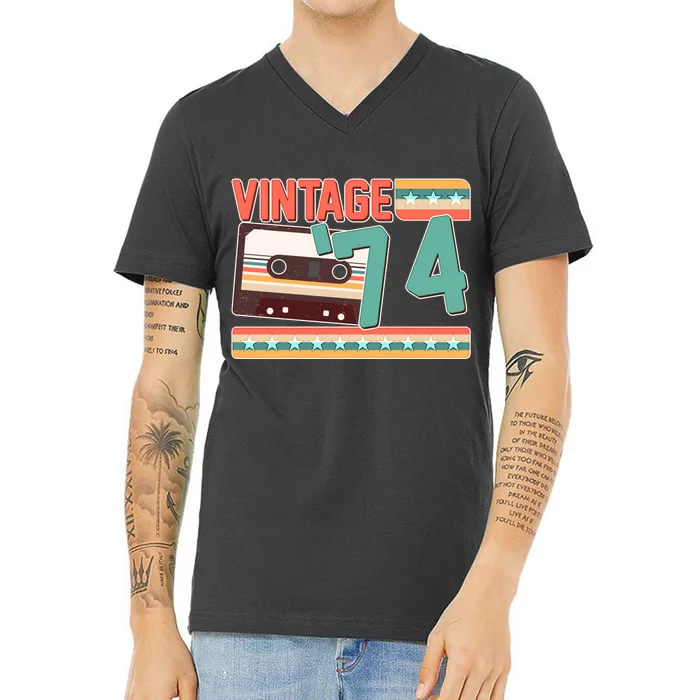 Vintage 1974 50th Birthday Cassette Tape V-Neck T-Shirt