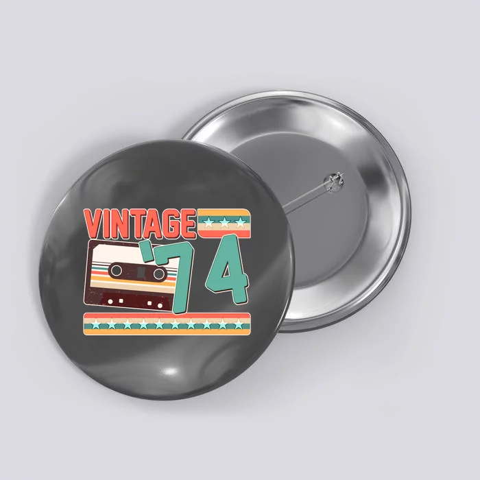 Vintage 1974 50th Birthday Cassette Tape Button