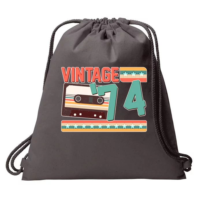 Vintage 1974 50th Birthday Cassette Tape Drawstring Bag