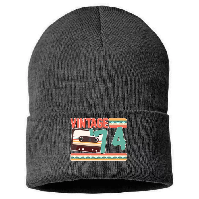 Vintage 1974 50th Birthday Cassette Tape Sustainable Knit Beanie