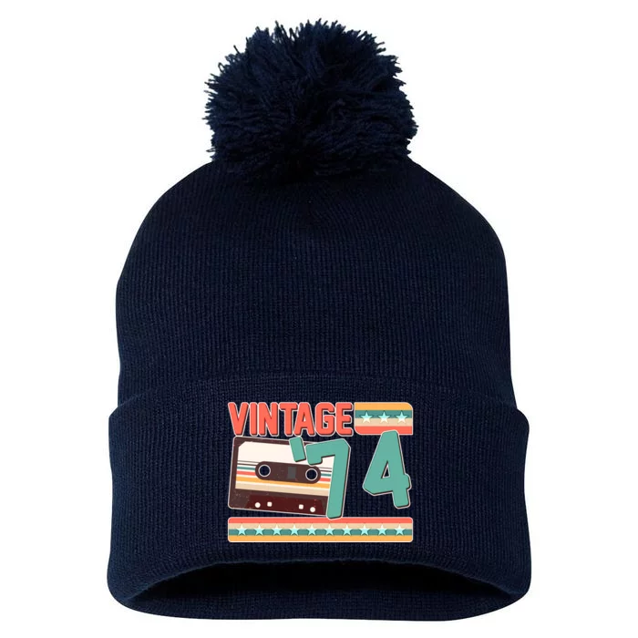 Vintage 1974 50th Birthday Cassette Tape Pom Pom 12in Knit Beanie