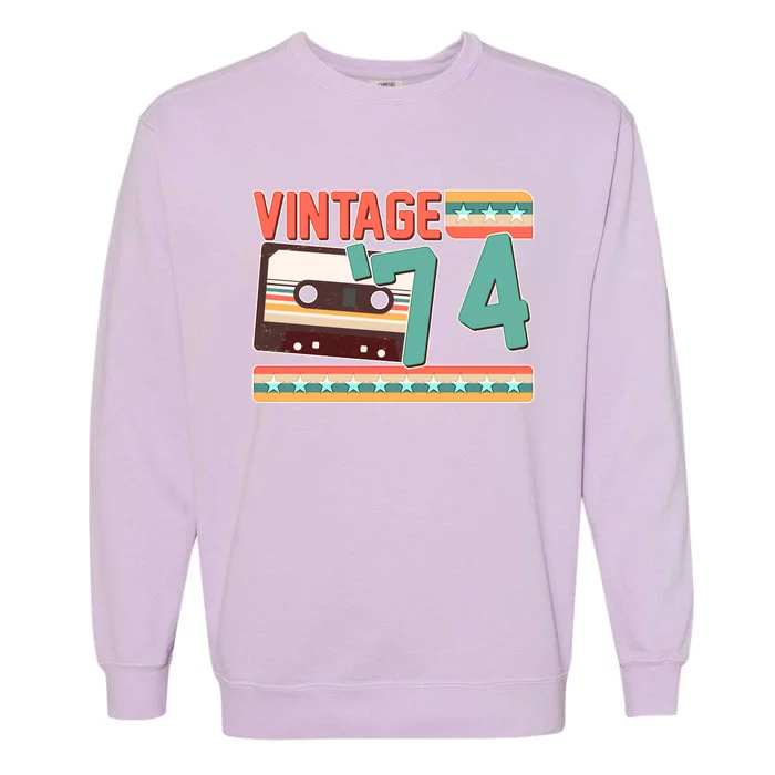 Vintage 1974 50th Birthday Cassette Tape Garment-Dyed Sweatshirt