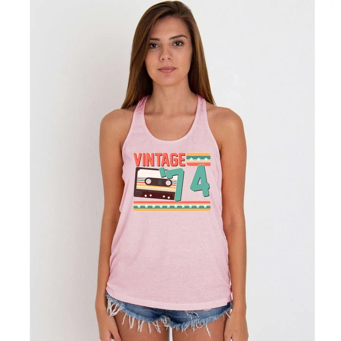 Vintage 1974 50th Birthday Cassette Tape Women's Knotted Racerback Tank